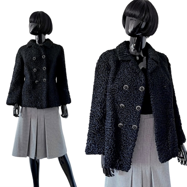 Veste des années 1950 noir court persan veste de fourrure vintage veste courte veste femme des années 50
