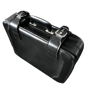 70s suitcase black imitation leather / vintage travel suitcase large buckle / vintage vegan