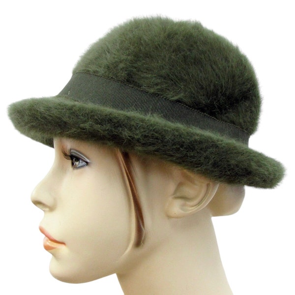 1950s hat green / bell hat / cloche / hat melon / vintage women's hat / wool hat long hair