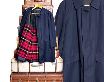 Cappotto blu anni '60 con interno a quadri, cappotto foderato da uomo, cappotto blu scuro vintage / MOD / motivo a quadri / trench da uomo