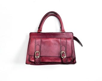 1960s red bag, tote bag, red handbag, patina, vintage bag with handles