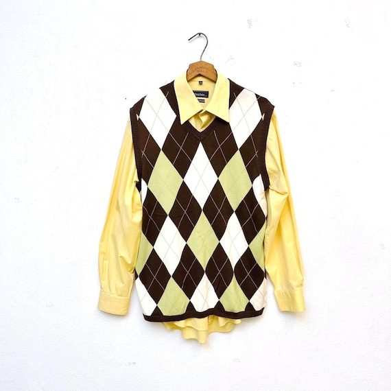 90s Sweater Diamond Cotton V-neck Vest True Vintage Men