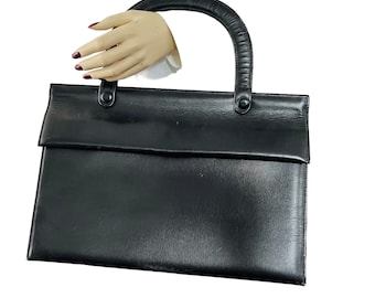 1970s bag black leather / leather bag / vintage handbag / leather tote bag