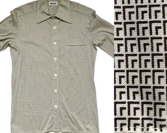 70s shirt with pattern black beige cotton Bleyle / patterned men's shirt / vintage men's clothing