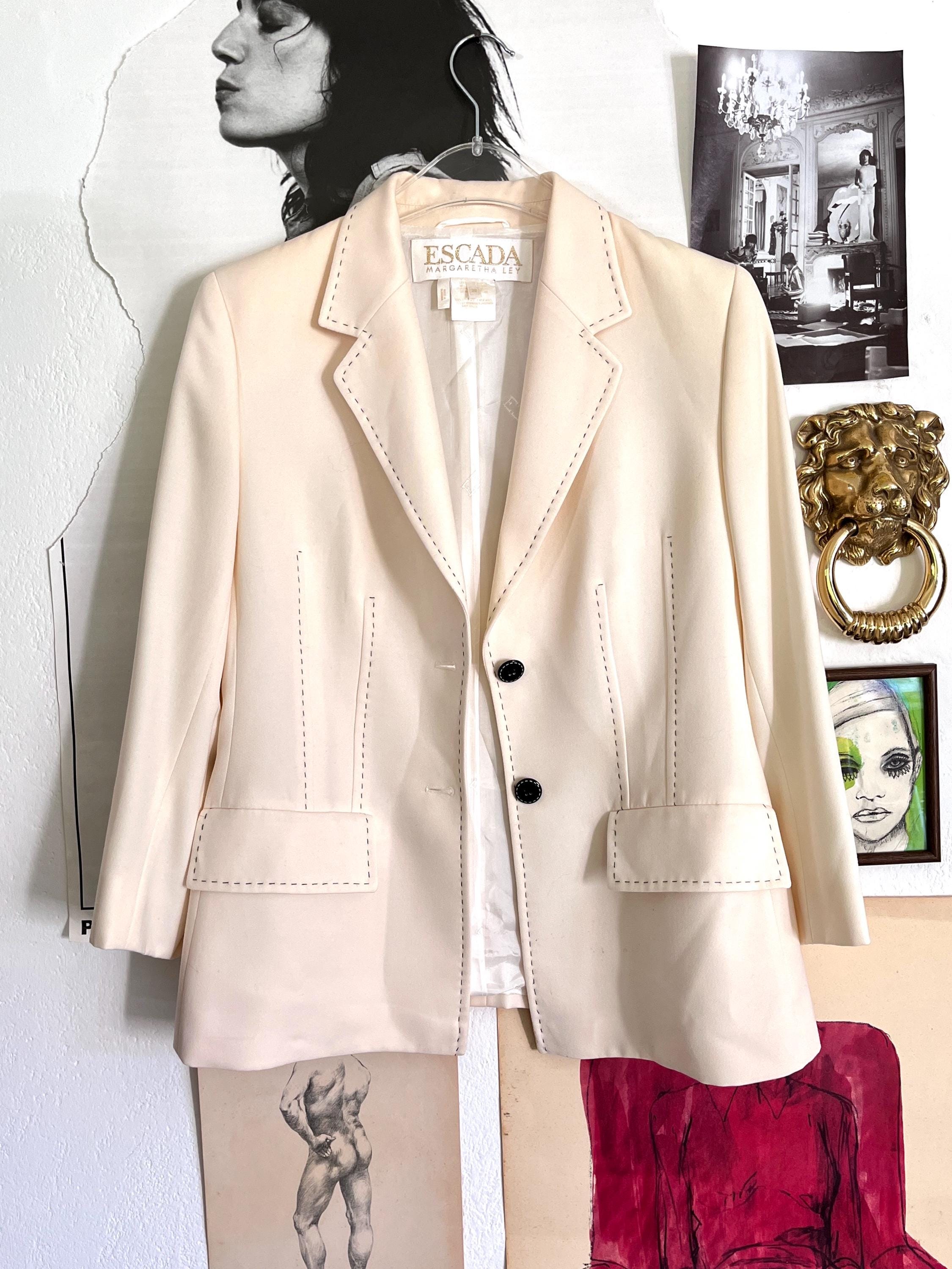 Blazer Beige ESCADA Margaretha Ley annees 90 veste vintage femme laine vierge Blazer classique Femme M Etsy France