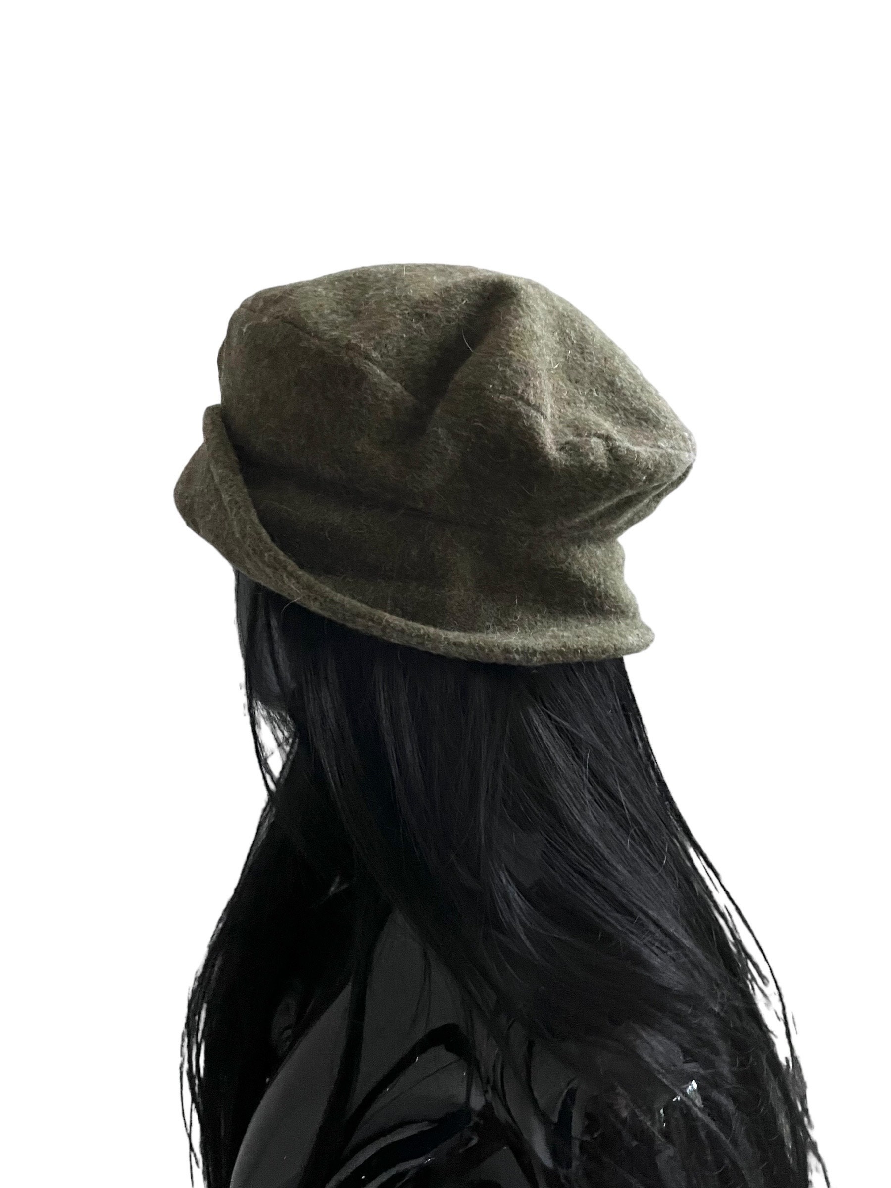 90s Beanie Hat Green Unisex True Vintage Floppy Hat Wool One