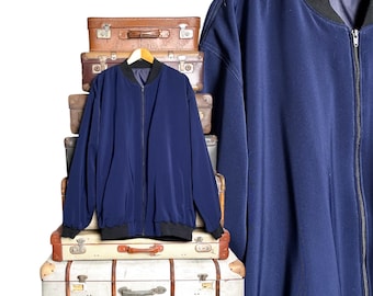 Vintage Men's Oversized Jacket MOD / 70s USA Blouson / Men's Blue Jacket XXL / Zip-Up Blouson Jacket