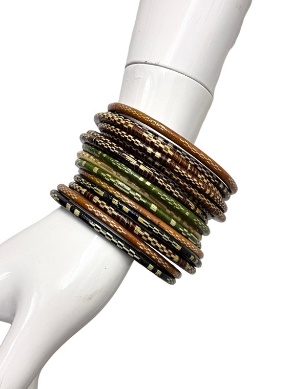 Thin ethnic colorful pattern bangles 15 pieces. H… - image 2