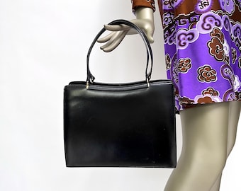 60s bag black leather vintage handle bag MOD leather bag for costume