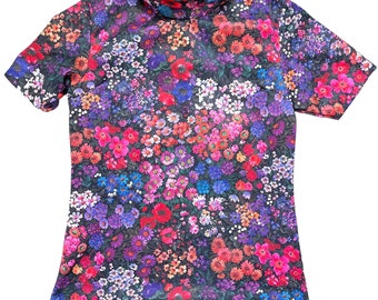 Tunika 70er Jahre floral bunt True Vintage Shirt Rollkragen