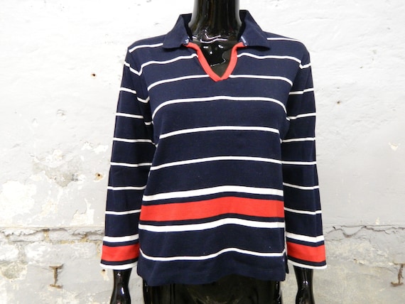 Shirt blue red white lows / sweater with collar /