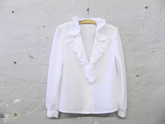 70s ruffle blouse / white blouse / vintage blouse