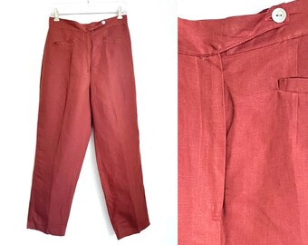 80s trousers linen brown / summer trousers women / rusty brown / vintage linen trousers / 80s trousers wide S M