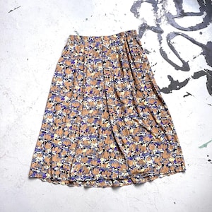 70s skirt colorful / elastic waistband skirt / midi / true vintage / colorful midi skirt / pockets / women&#39;s 38 M