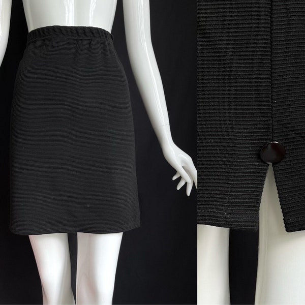 1980s mini skirt stretch black Clairenzo France / vintage skirt short elastic / 80s skirt ribbed / mini skirt black