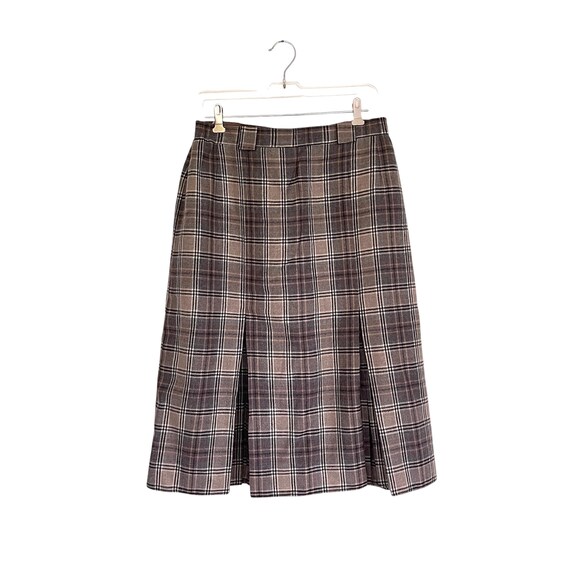 70s Skirt Checked Brown New Wool Vintage Skirt Box Pleats