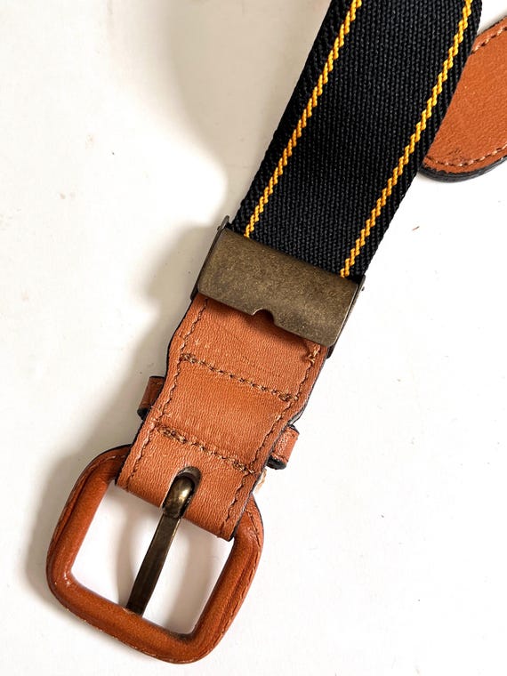 Vintage Stretch Belt Leather Adjustable Striped Waist Belt  display picture 3