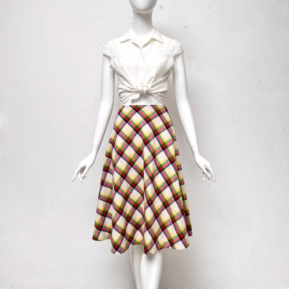 70s Skirt Midi Checked True Vintage Midi Skirt Colorful Checked