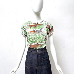 T-shirt in cotone stile safari anni '70, colorata, vestibilità aderente, taglie da donna XS-S