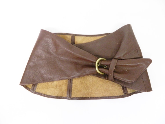 1980s belt leather brown wide / apron belt / vinta