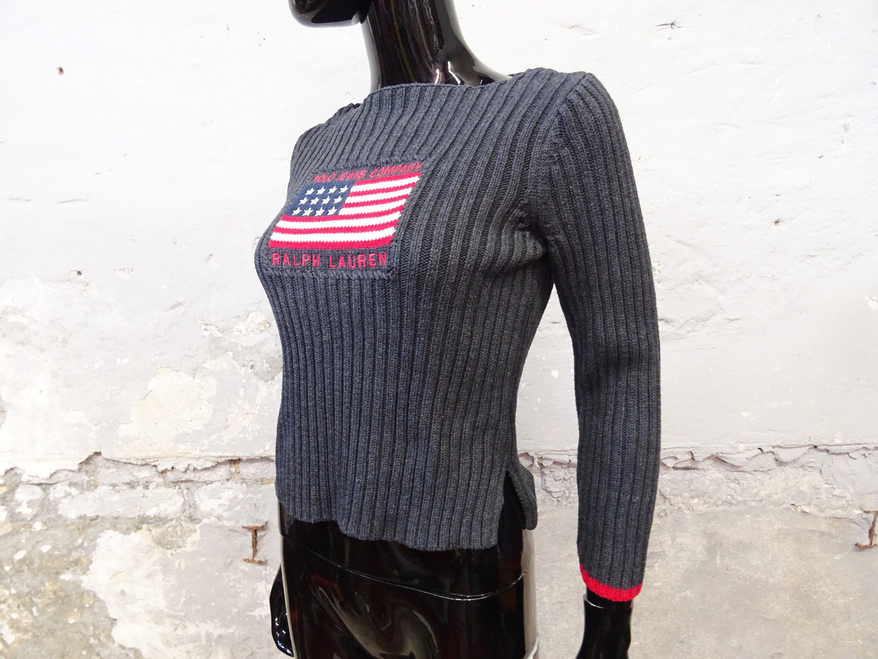 Vintage Sweater Polo Ralph Lauren Flag Dark Grey / Knit - Etsy Canada