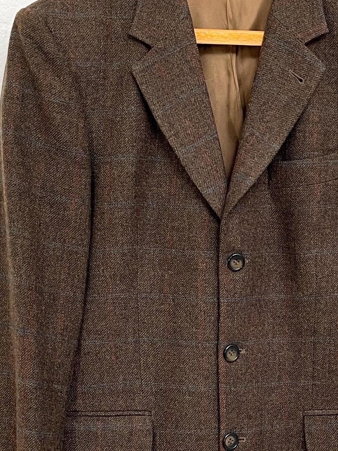 1970er Karo Tweedjacke Braun Schurwolle M / Vintage Sakko / Anzug-Jacke Herbst Winter, foto 2 di 5