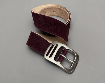 70s belt with large buckle, Bordeaux, vintage women's belt, wide