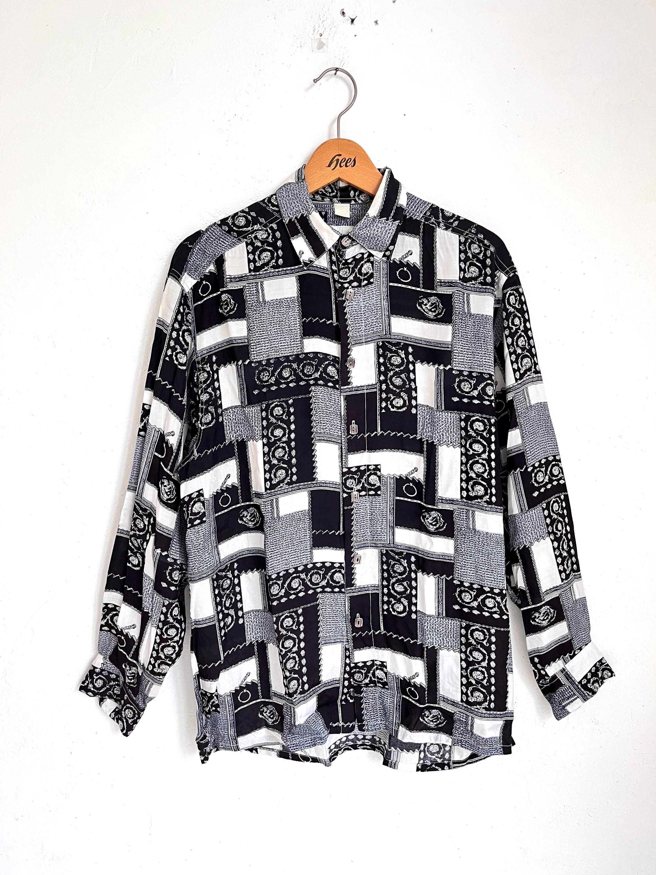 Vintage Men's Shirt / Club Shirt / 1980s Shirt Black and