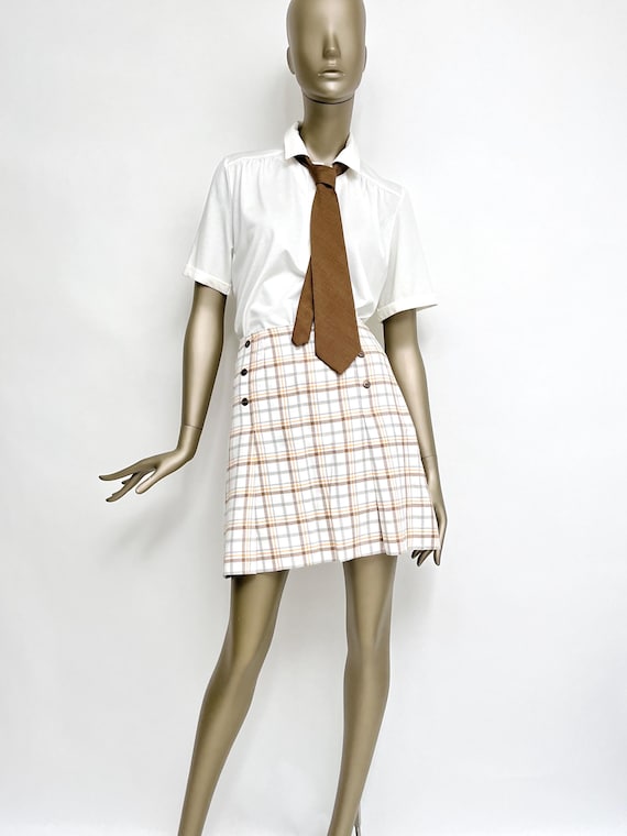 Minigonna vintage a quadri anni '60, gonna plissettata, minigonna