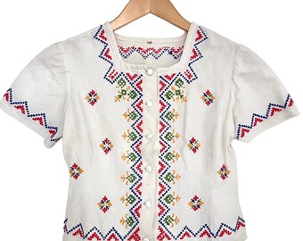 1960s tunic blouse girls / vintage children's tunic embroidered / boho children's clothing / hippie / 5/22/23-14