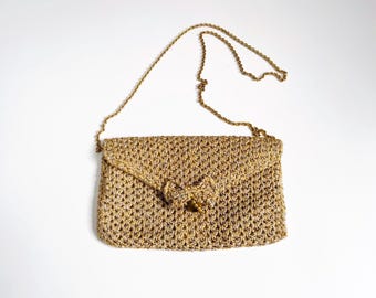 Rodo Italy Gold Metal Clutch Purse, Converts to Shoulder Bag W