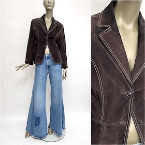Veste en cuir marron vintage des années 80 pour femme