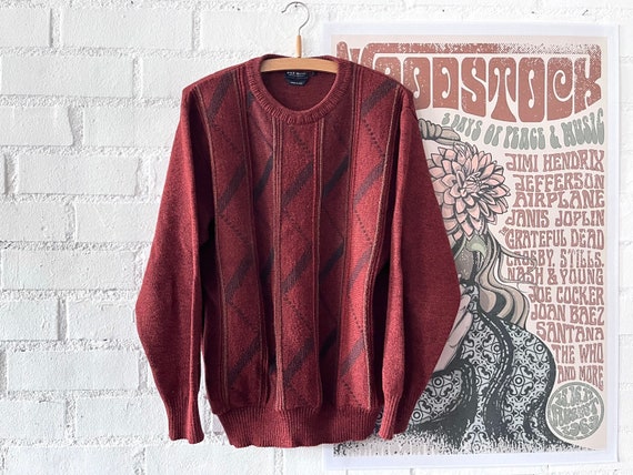 TheDustyDecades Sweater 90s / Rust Red / Vintage Sweater Man / Unisex / Westbury Sweater / with Pattern / 322215