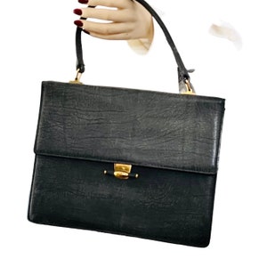 1960s handbag gray leather / vintage leather bag / small handle bag / 60s bag