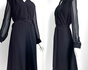 Vintage evening dress black elegant transparent sleeves 60s dress L XL festive