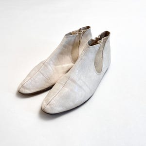 1980s Laarzen Witte Leren Vintage Schoenen Dames Platte Slipper Leren Zool Laarzen Gebruikt Vrouwen 39