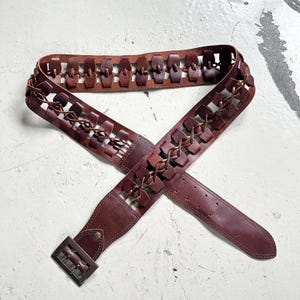 70s Belt Men Leather Brown Braided Belt True Vintage Men&#39;s Belt 70s Leather Belt