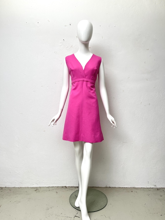 70s Party Dress Pink Short Deep Neck Vintage Cocktail Dress