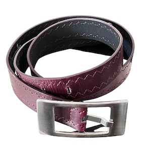 80s men&#39;s belt reddish brown faux leather / vegan belt man / belt silver buckle / vintage accessories man