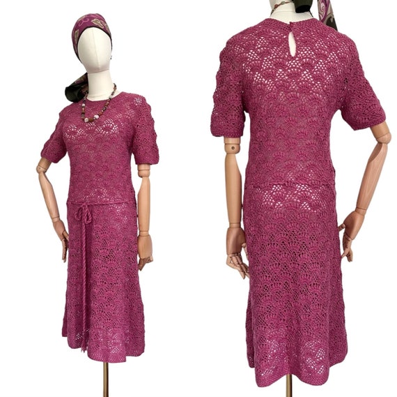 Vintage crochet dress cotton 1970s dress crochete… - image 1