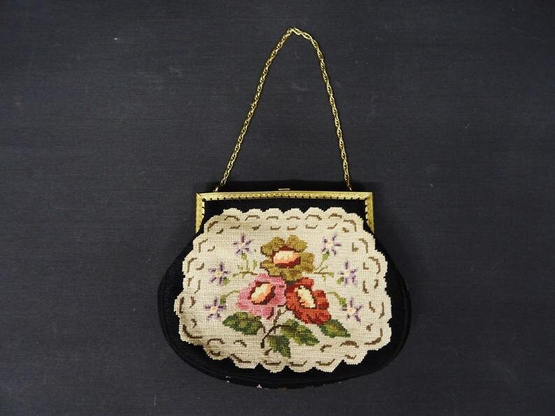 Tapestry bag gobelin bag vintage bag evening bag 40s bag 1940s bag embroidered bag small handbag