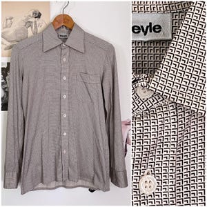 70s shirt with pattern black beige cotton Bleyle / patterned men's shirt / vintage men's clothing
