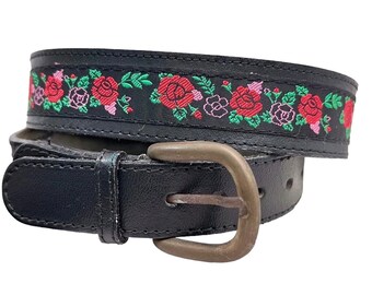 70s belt floral pattern / vintage belt faux leather / bohemian / traditional fashion / floral belt women