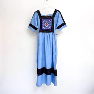 Vintage Dress Blue Wide Sleeves Bohemian Tunic Dress Embroidered Hippie Dress