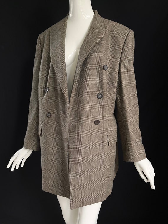 Checkered blazer brown virgin wool cashmere jacke… - image 6