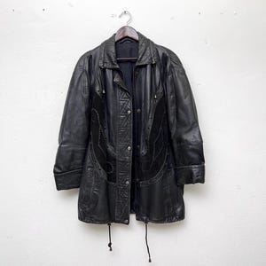 Veste en cuir des années 80 manteau vintage noir décoration en cuir style western veste femme L