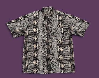 Vintage 1960s psychedelic op-art shirt, size L, black/beige / USA / short-sleeved shirt, size XL