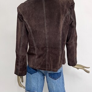 Chaqueta de cuero marrón estilo años 80, chaqueta vintage de ante para mujer, blazer de cuero de ante talla M imagen 4