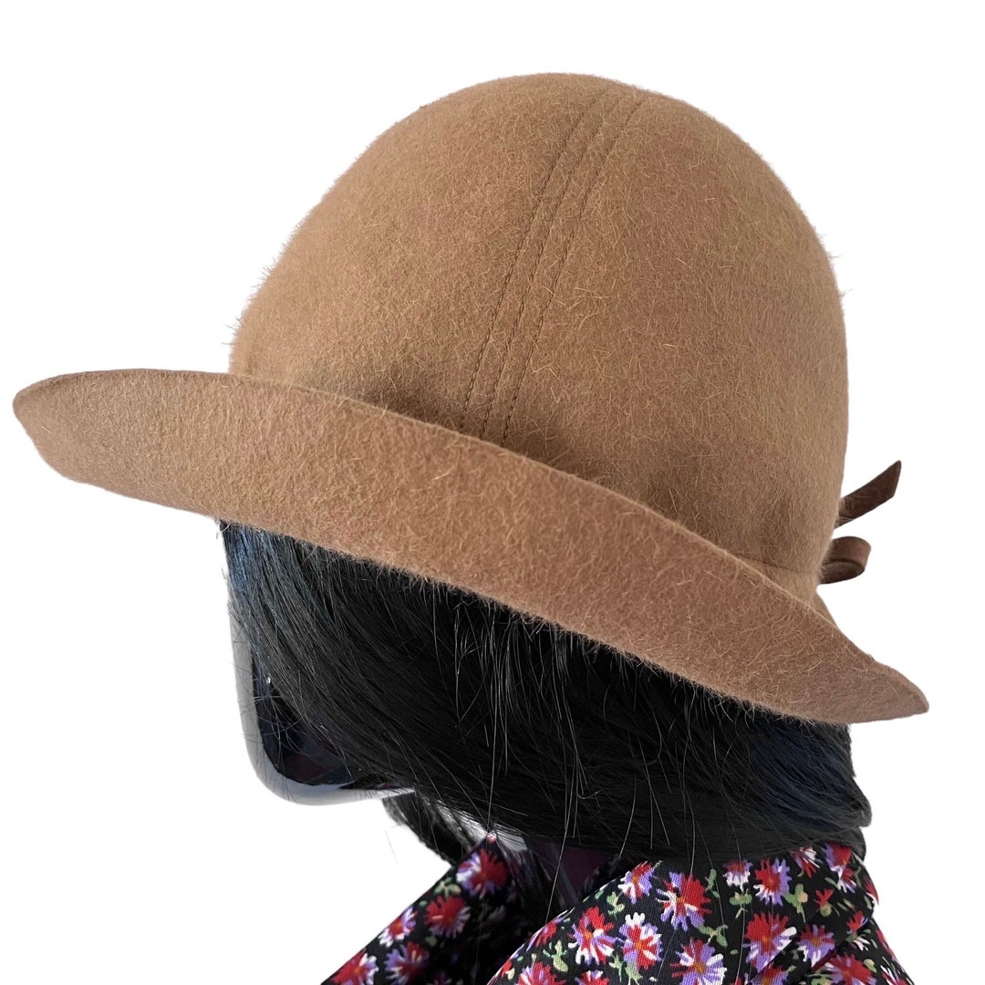 Chapeau Vintage 60's En Shearling Laine Marron – Taille Large Pour Femme