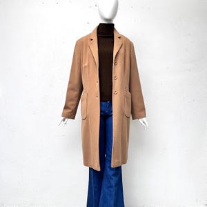 Vintage coat cashmere new wool STUDIO 80s ladies coat light brown wool coat L XL